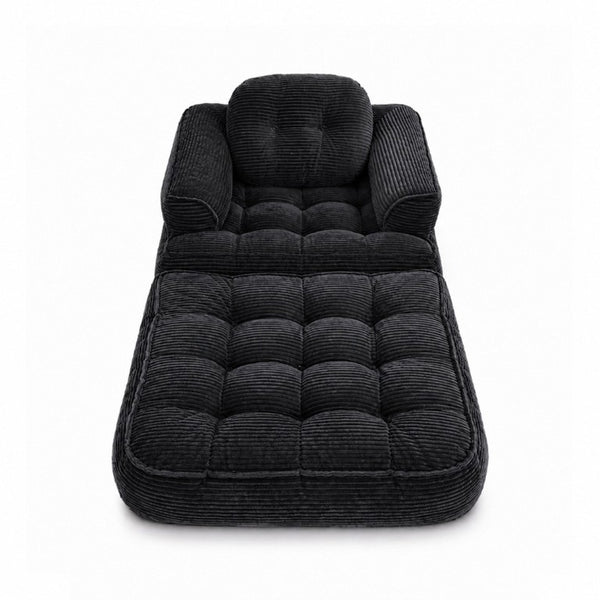 English Elm 66.9 Inch Convertible Corduroy Sofa Bed with Tufted Foam Cushions for Compact Living Spaces Black W5156P544068