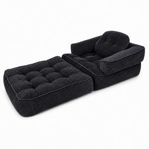 English Elm 66.9 Inch Convertible Corduroy Sofa Bed with Tufted Foam Cushions for Compact Living Spaces Black W5156P544068