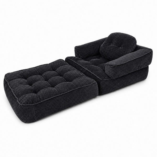 English Elm 66.9 Inch Convertible Corduroy Sofa Bed with Tufted Foam Cushions for Compact Living Spaces Black W5156P544068