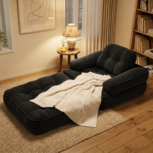 English Elm 66.9 Inch Convertible Corduroy Sofa Bed with Tufted Foam Cushions for Compact Living Spaces Black W5156P544068