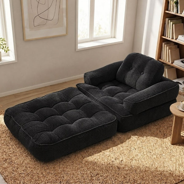 English Elm 66.9 Inch Convertible Corduroy Sofa Bed with Tufted Foam Cushions for Compact Living Spaces Black W5156P544068