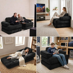 English Elm 66.9 Inch Convertible Corduroy Sofa Bed with Tufted Foam Cushions for Compact Living Spaces Black W5156P544068