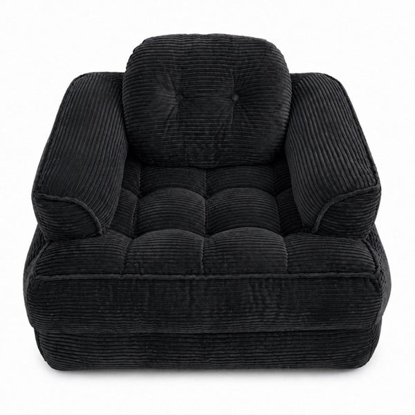 English Elm 66.9 Inch Convertible Corduroy Sofa Bed with Tufted Foam Cushions for Compact Living Spaces Black W5156P544068
