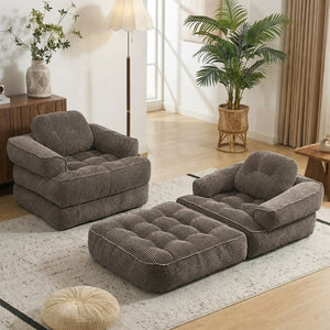 English Elm 66.9 Inch Convertible Corduroy Sofa Bed with Tufted Foam Cushions for Compact Living Spaces Coffee W5156P544069
