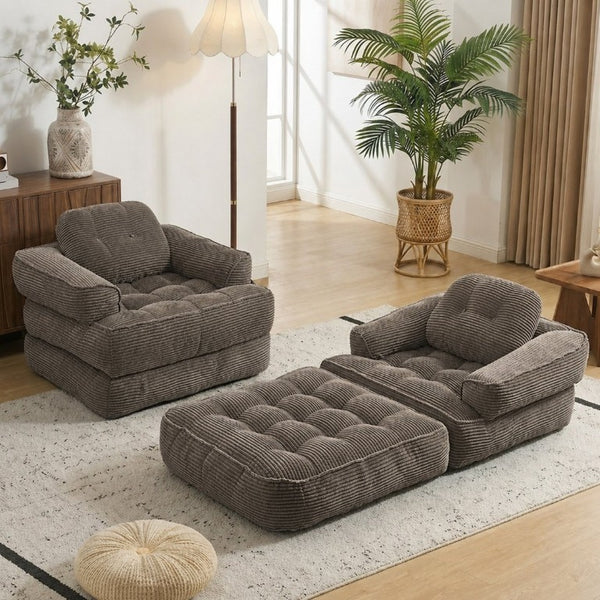 English Elm 66.9 Inch Convertible Corduroy Sofa Bed with Tufted Foam Cushions for Compact Living Spaces Coffee W5156P544069