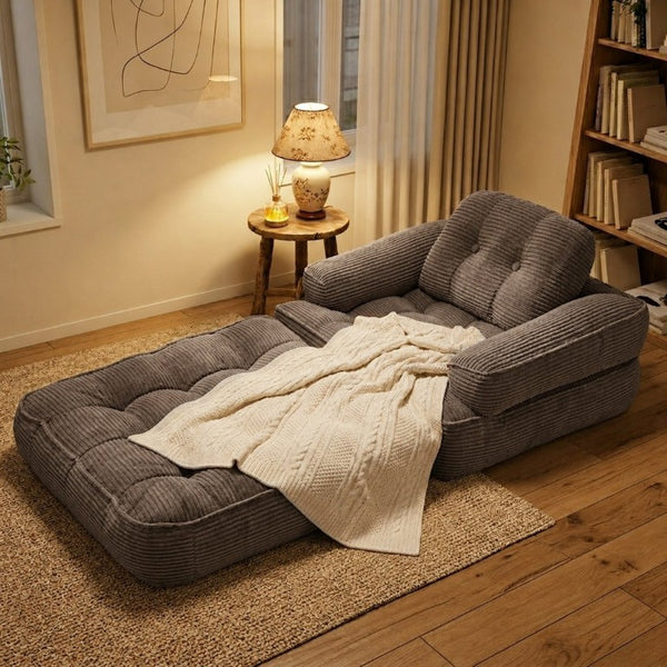 English Elm 66.9 Inch Convertible Corduroy Sofa Bed with Tufted Foam Cushions for Compact Living Spaces Coffee W5156P544069