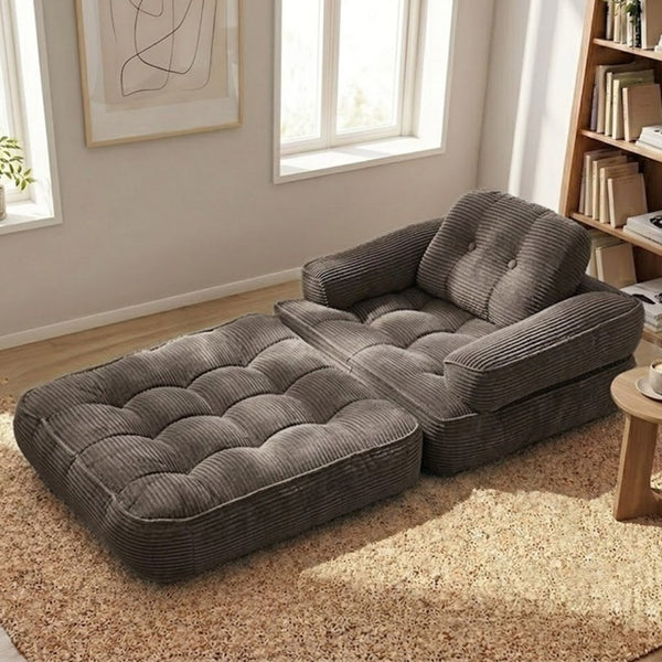 English Elm 66.9 Inch Convertible Corduroy Sofa Bed with Tufted Foam Cushions for Compact Living Spaces Coffee W5156P544069