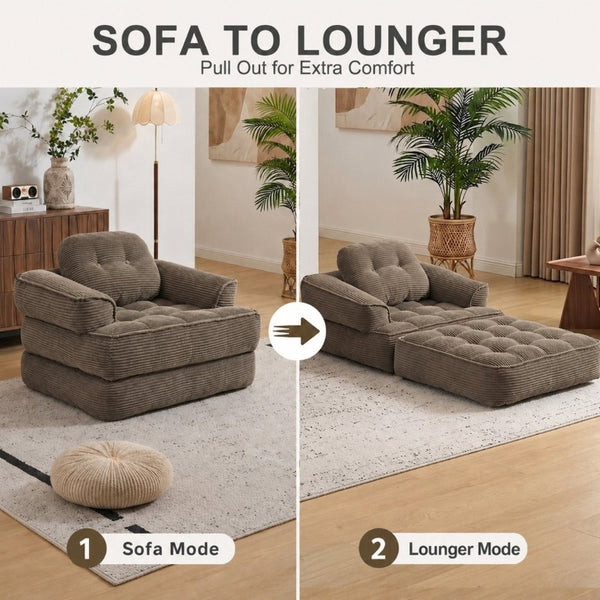 English Elm 66.9 Inch Convertible Corduroy Sofa Bed with Tufted Foam Cushions for Compact Living Spaces Coffee W5156P544069