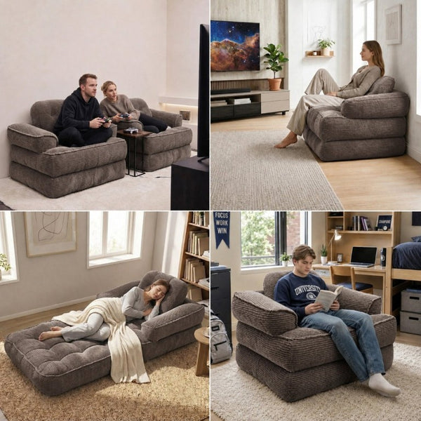 English Elm 66.9 Inch Convertible Corduroy Sofa Bed with Tufted Foam Cushions for Compact Living Spaces Coffee W5156P544069