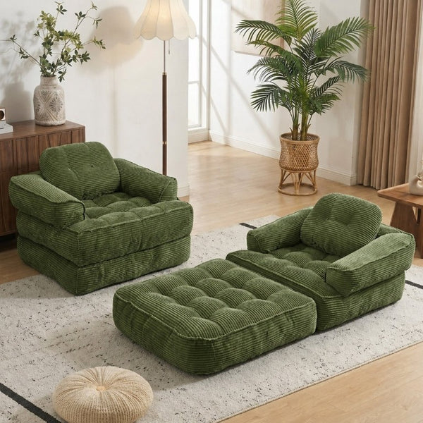 English Elm 66.9 Inch Convertible Corduroy Sofa Bed with Tufted Foam Cushions for Compact Living Spaces Dark Green W5156P544070