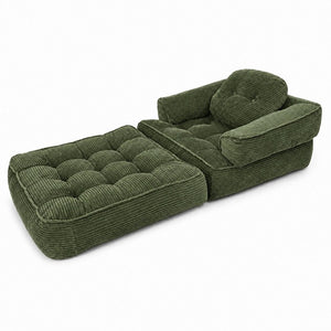 English Elm 66.9 Inch Convertible Corduroy Sofa Bed with Tufted Foam Cushions for Compact Living Spaces Dark Green W5156P544070