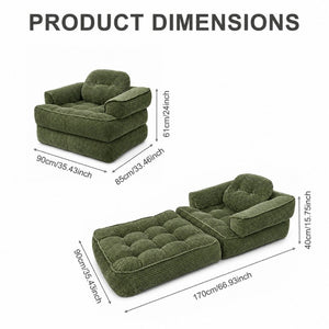 English Elm 66.9 Inch Convertible Corduroy Sofa Bed with Tufted Foam Cushions for Compact Living Spaces Dark Green W5156P544070