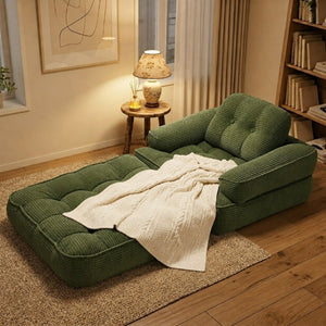 English Elm 66.9 Inch Convertible Corduroy Sofa Bed with Tufted Foam Cushions for Compact Living Spaces Dark Green W5156P544070