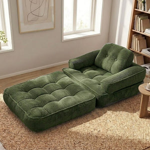 English Elm 66.9 Inch Convertible Corduroy Sofa Bed with Tufted Foam Cushions for Compact Living Spaces Dark Green W5156P544070