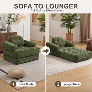English Elm 66.9 Inch Convertible Corduroy Sofa Bed with Tufted Foam Cushions for Compact Living Spaces Dark Green W5156P544070