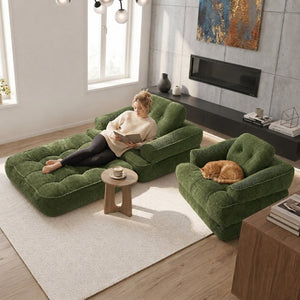 English Elm 66.9 Inch Convertible Corduroy Sofa Bed with Tufted Foam Cushions for Compact Living Spaces Dark Green W5156P544070