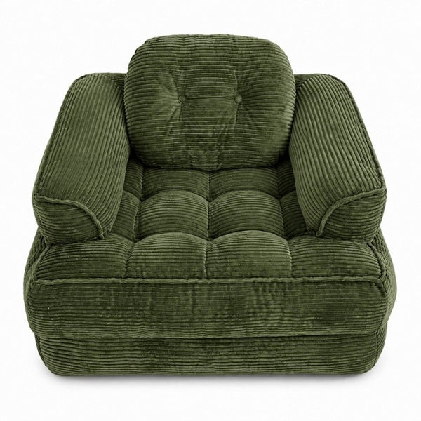 English Elm 66.9 Inch Convertible Corduroy Sofa Bed with Tufted Foam Cushions for Compact Living Spaces Dark Green W5156P544070