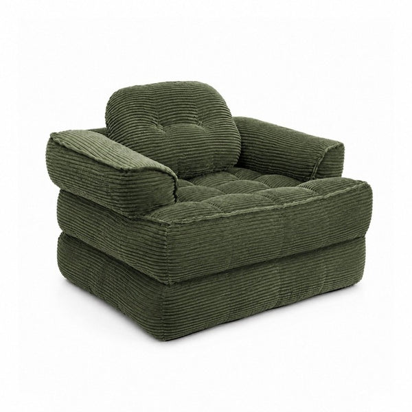 English Elm 66.9 Inch Convertible Corduroy Sofa Bed with Tufted Foam Cushions for Compact Living Spaces Dark Green W5156P544070