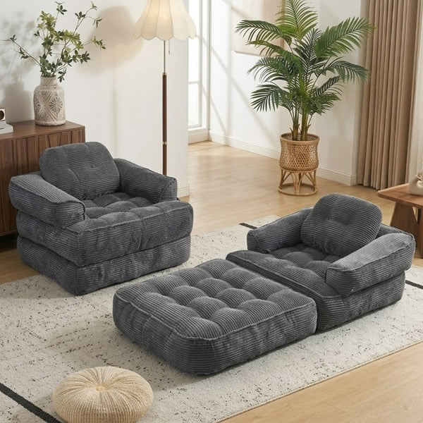 English Elm 66.9 Inch Convertible Corduroy Sofa Bed with Tufted Foam Cushions for Compact Living Spaces Dark Gray W5156P544071