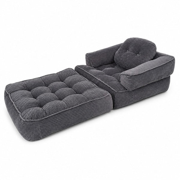 English Elm 66.9 Inch Convertible Corduroy Sofa Bed with Tufted Foam Cushions for Compact Living Spaces Dark Gray W5156P544071