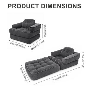 English Elm 66.9 Inch Convertible Corduroy Sofa Bed with Tufted Foam Cushions for Compact Living Spaces Dark Gray W5156P544071