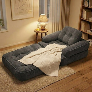 English Elm 66.9 Inch Convertible Corduroy Sofa Bed with Tufted Foam Cushions for Compact Living Spaces Dark Gray W5156P544071