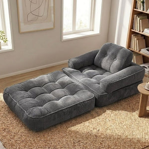 English Elm 66.9 Inch Convertible Corduroy Sofa Bed with Tufted Foam Cushions for Compact Living Spaces Dark Gray W5156P544071