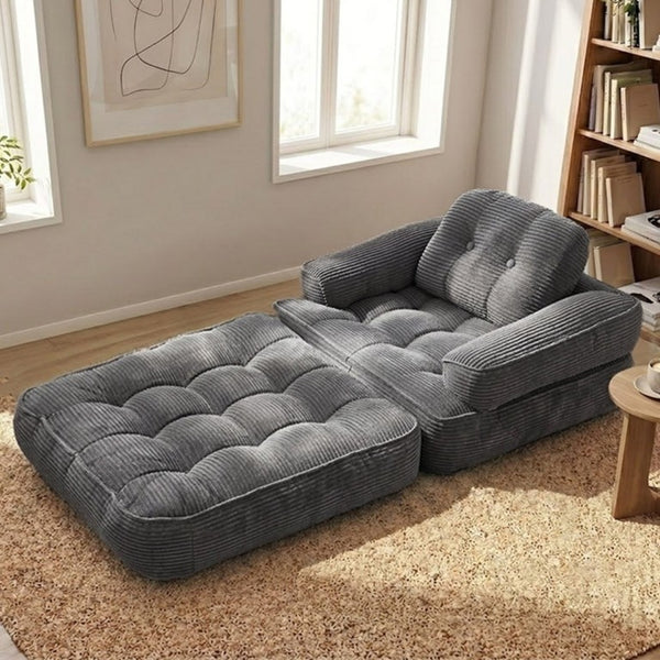 English Elm 66.9 Inch Convertible Corduroy Sofa Bed with Tufted Foam Cushions for Compact Living Spaces Dark Gray W5156P544071