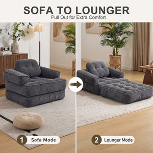 English Elm 66.9 Inch Convertible Corduroy Sofa Bed with Tufted Foam Cushions for Compact Living Spaces Dark Gray W5156P544071