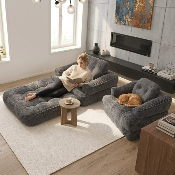 English Elm 66.9 Inch Convertible Corduroy Sofa Bed with Tufted Foam Cushions for Compact Living Spaces Dark Gray W5156P544071