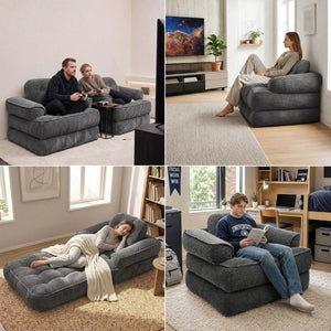 English Elm 66.9 Inch Convertible Corduroy Sofa Bed with Tufted Foam Cushions for Compact Living Spaces Dark Gray W5156P544071