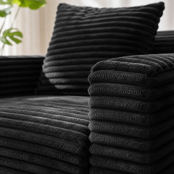 English Elm 72 Inch Chenille Corduroy Convertible Sleeper Sofa with Cup Holders for Apartment Spaces Black W5156P544073
