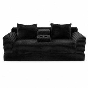 English Elm 72 Inch Chenille Corduroy Convertible Sleeper Sofa with Cup Holders for Apartment Spaces Black W5156P544073