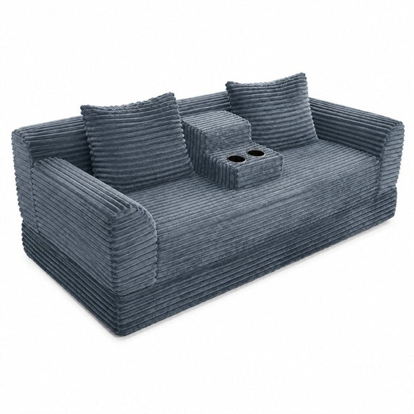 English Elm 72 Inch Chenille Corduroy Convertible Sleeper Sofa with Cup Holders for Apartment Spaces Dark Gray W5156P544074