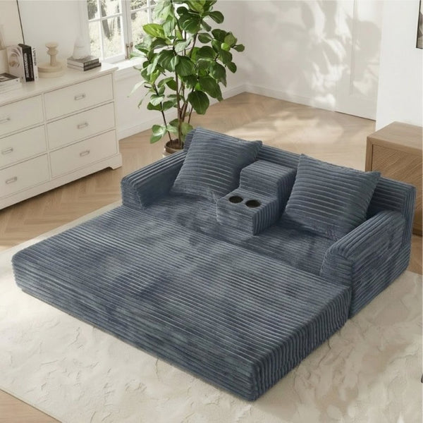 English Elm 72 Inch Chenille Corduroy Convertible Sleeper Sofa with Cup Holders for Apartment Spaces Dark Gray W5156P544074