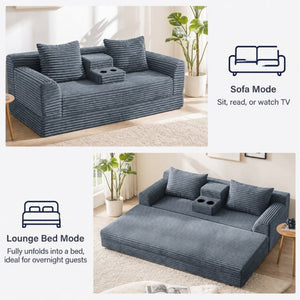 English Elm 72 Inch Chenille Corduroy Convertible Sleeper Sofa with Cup Holders for Apartment Spaces Dark Gray W5156P544074