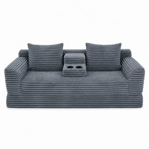English Elm 72 Inch Chenille Corduroy Convertible Sleeper Sofa with Cup Holders for Apartment Spaces Dark Gray W5156P544074