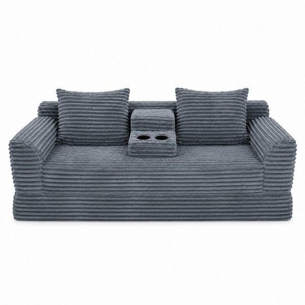English Elm 72 Inch Chenille Corduroy Convertible Sleeper Sofa with Cup Holders for Apartment Spaces Dark Gray W5156P544074