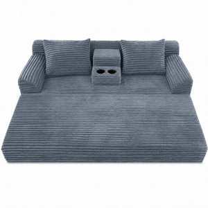 English Elm 72 Inch Chenille Corduroy Convertible Sleeper Sofa with Cup Holders for Apartment Spaces Dark Gray W5156P544074