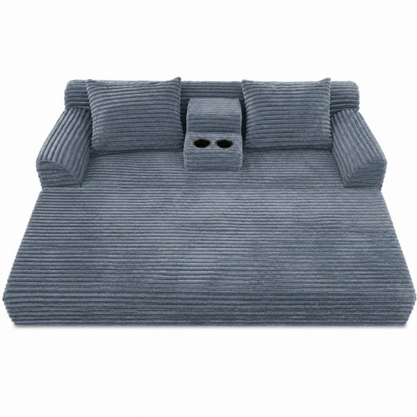 English Elm 72 Inch Chenille Corduroy Convertible Sleeper Sofa with Cup Holders for Apartment Spaces Dark Gray W5156P544074
