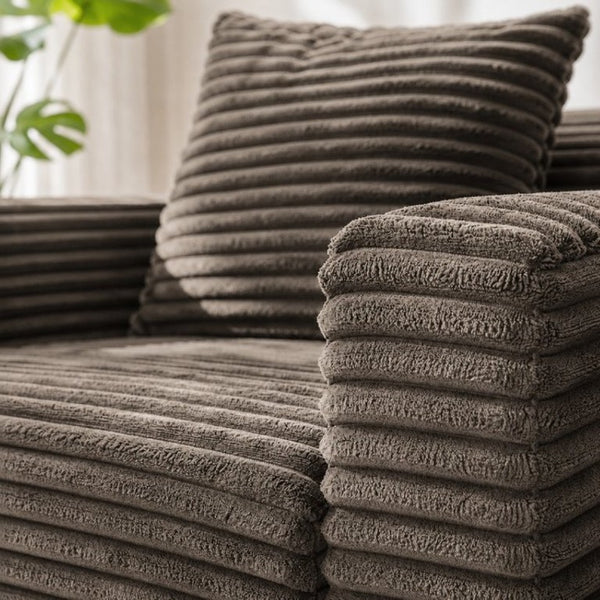 English Elm 72 Inch Chenille Corduroy Convertible Sleeper Sofa with Cup Holders for Apartment Spaces Coffee W5156P544075