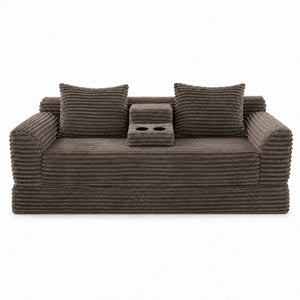 English Elm 72 Inch Chenille Corduroy Convertible Sleeper Sofa with Cup Holders for Apartment Spaces Coffee W5156P544075