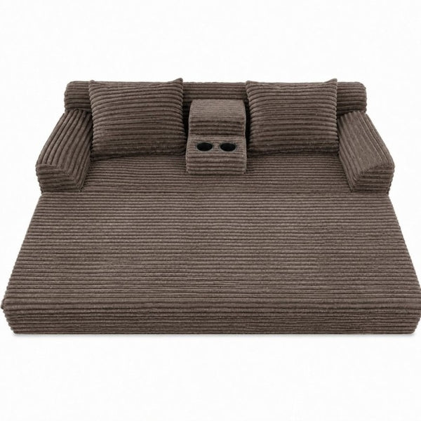 English Elm 72 Inch Chenille Corduroy Convertible Sleeper Sofa with Cup Holders for Apartment Spaces Coffee W5156P544075