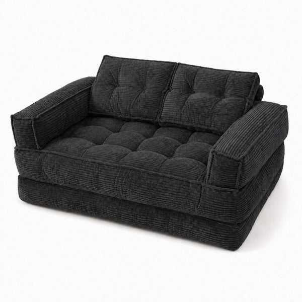 English Elm 51.18 Inch Modular Corduroy Floor Sofa Convertible Chaise Loveseat for Small Spaces Black W5156P544076
