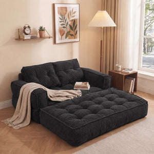 English Elm 51.18 Inch Modular Corduroy Floor Sofa Convertible Chaise Loveseat for Small Spaces Black W5156P544076
