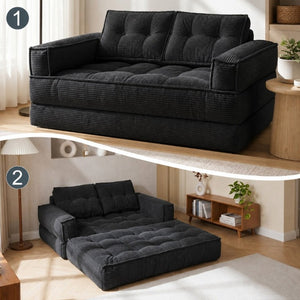 English Elm 51.18 Inch Modular Corduroy Floor Sofa Convertible Chaise Loveseat for Small Spaces Black W5156P544076