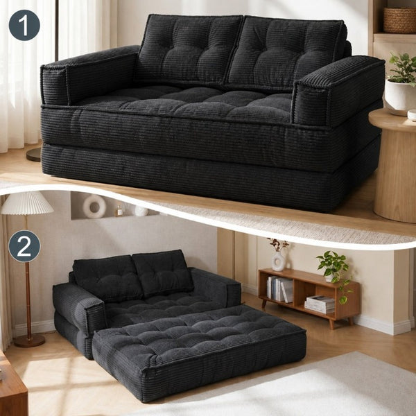 English Elm 51.18 Inch Modular Corduroy Floor Sofa Convertible Chaise Loveseat for Small Spaces Black W5156P544076