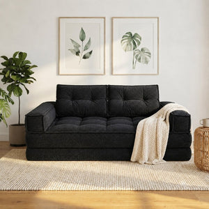 English Elm 51.18 Inch Modular Corduroy Floor Sofa Convertible Chaise Loveseat for Small Spaces Black W5156P544076