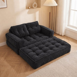 English Elm 51.18 Inch Modular Corduroy Floor Sofa Convertible Chaise Loveseat for Small Spaces Black W5156P544076