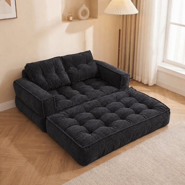 English Elm 51.18 Inch Modular Corduroy Floor Sofa Convertible Chaise Loveseat for Small Spaces Black W5156P544076